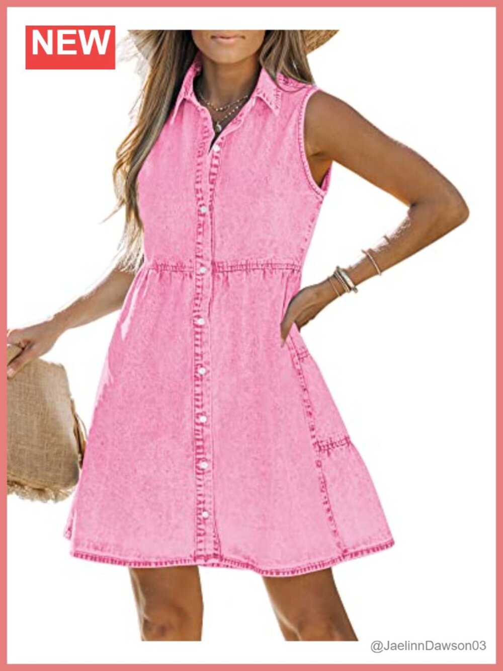 Sleeveless Denim Babydoll Dress Button Down High Low Hem